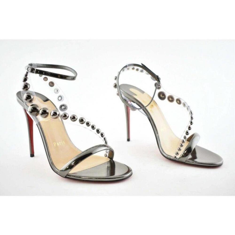 Christian Louboutin Corinetta 100 Studded Strap Gunmetal Leather Heels 38